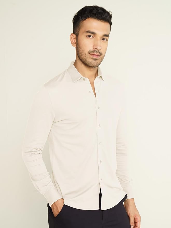 DAMENSCH Men Cotton Blend Regular Constant All-Degree Shirt Full Sleeve, Pique Textured, Thermoregulating Casual, Recycled Fabric Stylish Shirts - Image 3